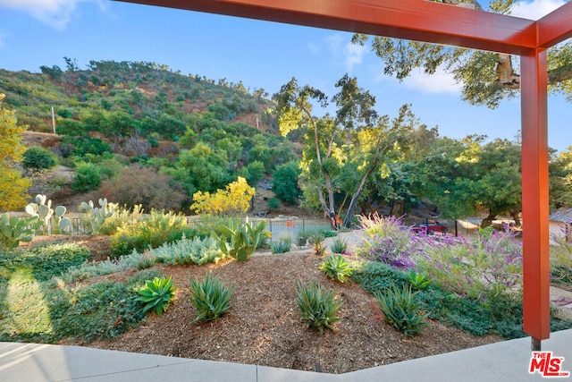 view of yard featuring a mountain view