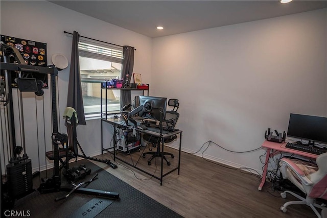 office area featuring hardwood / wood-style floors