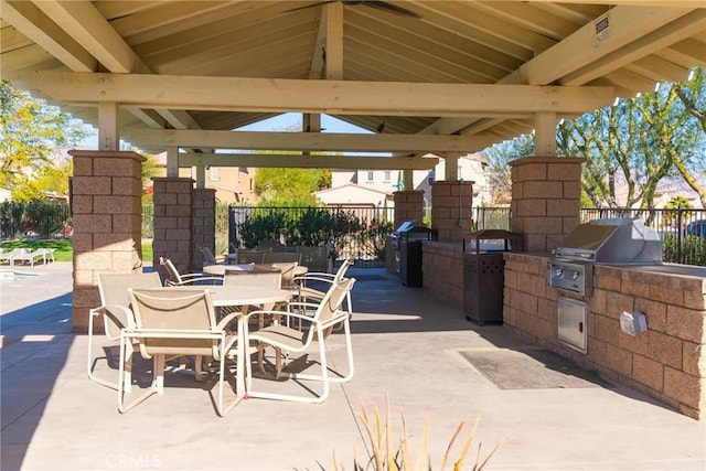 view of patio featuring a gazebo, area for grilling, and grilling area