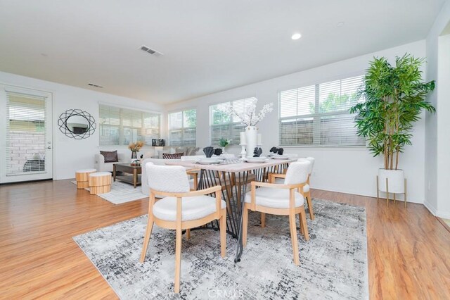 dining room with wood-type flooring and a wealth of natural light