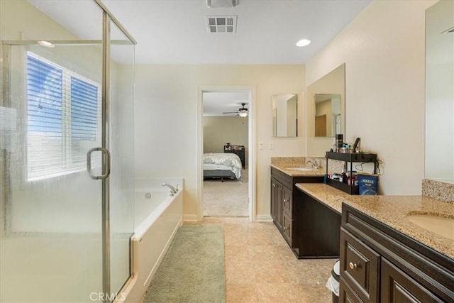 26605 Rose Bud Ln, Moreno Valley, CA 92555 - bathroom with visible vents, a sink, a stall shower, and ensuite bathroom