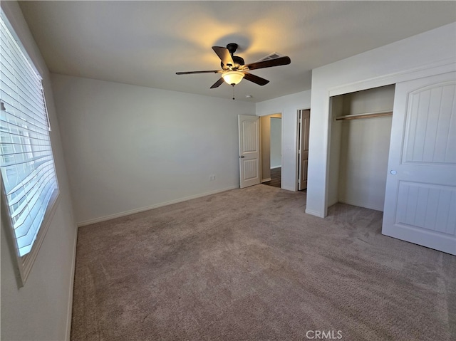 26605 Rose Bud Ln, Moreno Valley, CA 92555 - unfurnished bedroom with baseboards, carpet, a closet, and a ceiling fan