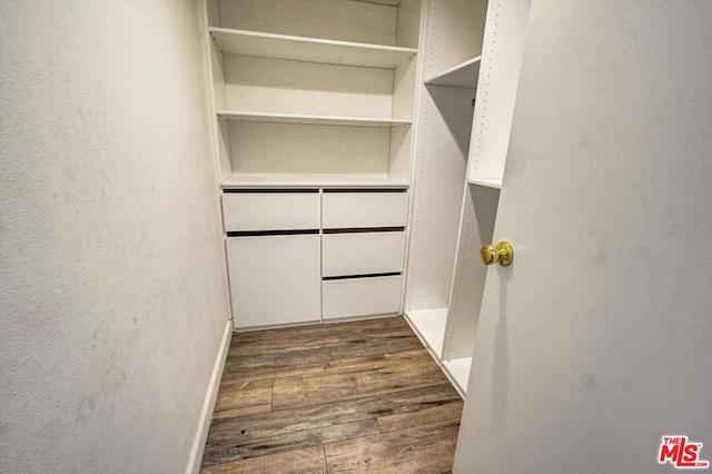 spacious closet with dark hardwood / wood-style floors