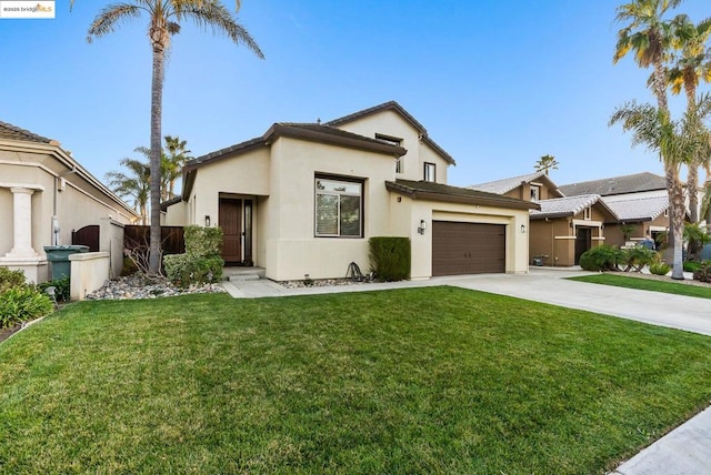 view of front of property with a garage and a front yard