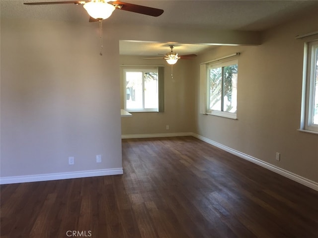 unfurnished room with dark hardwood / wood-style flooring and a healthy amount of sunlight