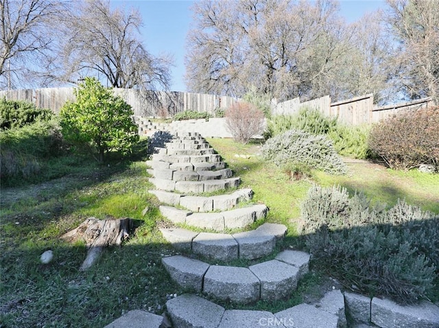 view of yard with a fenced backyard