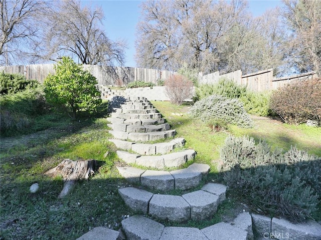 view of yard with a fenced backyard