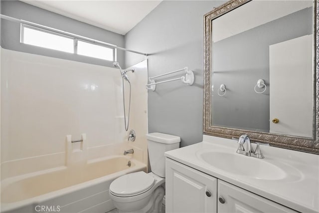 full bathroom with vanity, bathtub / shower combination, and toilet