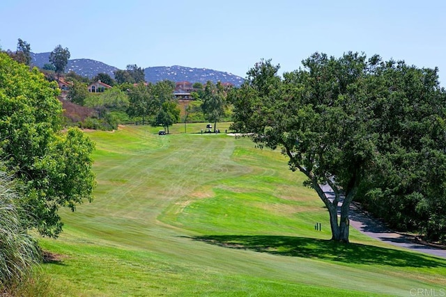 view of property's community featuring a mountain view and a lawn