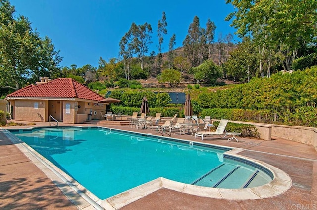 view of swimming pool with a patio area