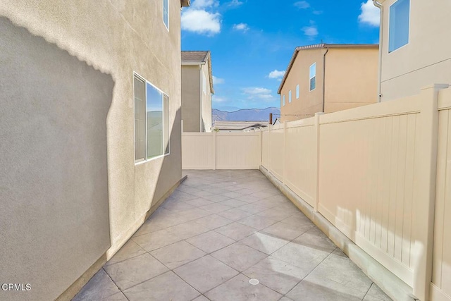 view of patio featuring a mountain view