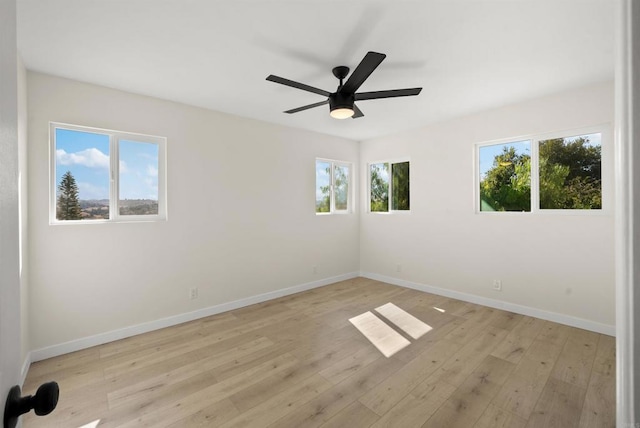 spare room with ceiling fan and light hardwood / wood-style flooring