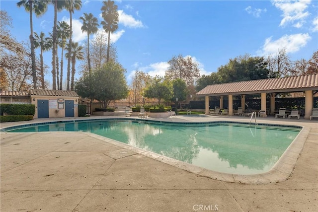 view of pool with a gazebo and a patio