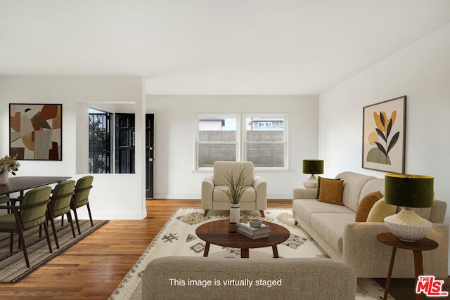 living room with hardwood / wood-style floors