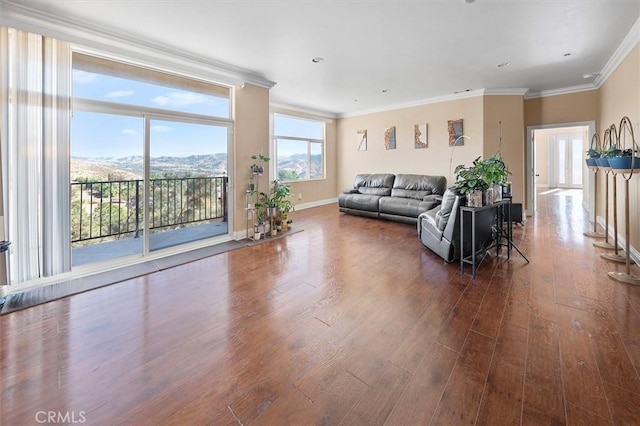 9455 Hierba Rd, Agua Dulce, CA 91390 - living area featuring crown molding and dark wood-style flooring