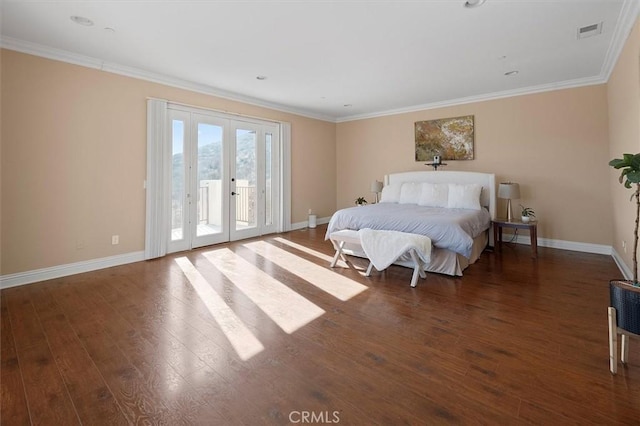 9455 Hierba Rd, Agua Dulce, CA 91390 - bedroom with access to outside, wood finished floors, french doors, and crown molding