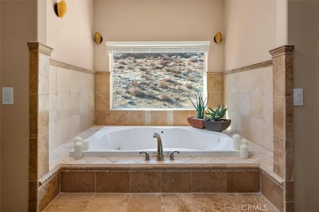 bathroom with tiled tub