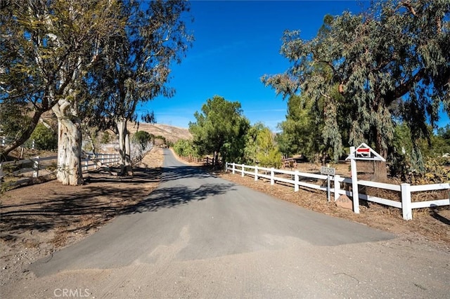 view of road with a rural view