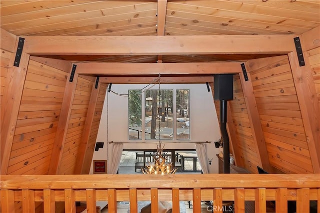 room details featuring wooden ceiling and beam ceiling