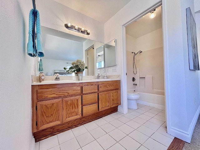 full bathroom featuring tile patterned flooring, vanity, shower / tub combination, and toilet