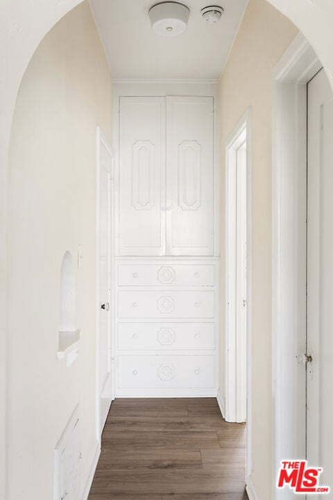 hall with dark hardwood / wood-style flooring