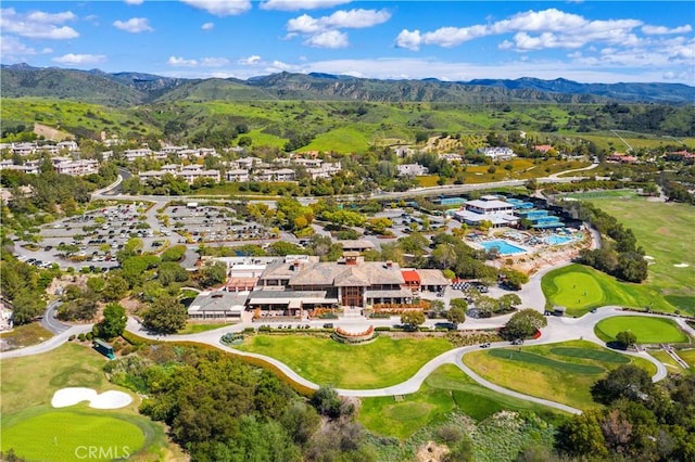 drone / aerial view featuring a mountain view