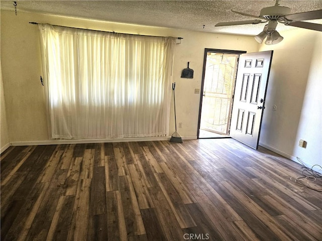 foyer featuring a wealth of natural light, a textured ceiling, and dark hardwood / wood-style flooring