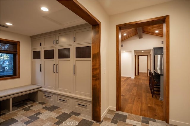 mudroom with dark wood-type flooring