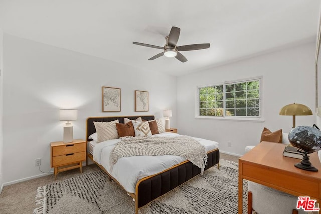 bedroom featuring carpet floors and ceiling fan