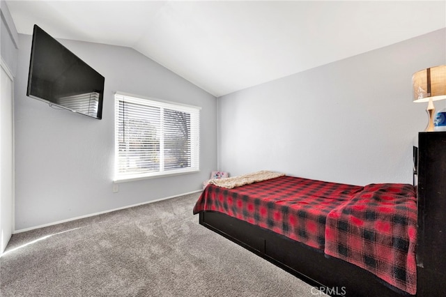 bedroom with lofted ceiling and carpet flooring