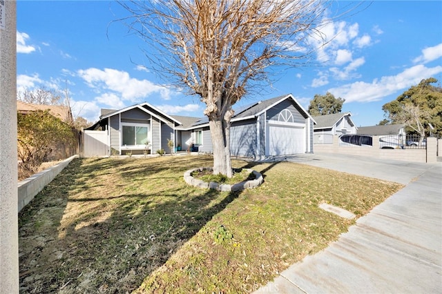 ranch-style house with a garage and a front yard