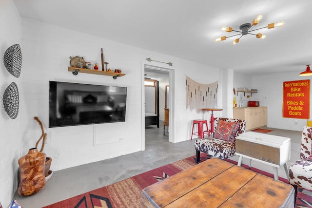 living room with concrete floors