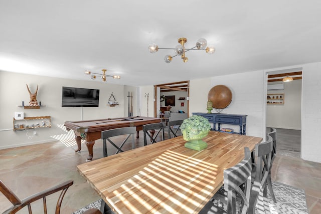 dining space featuring pool table and a wall mounted AC