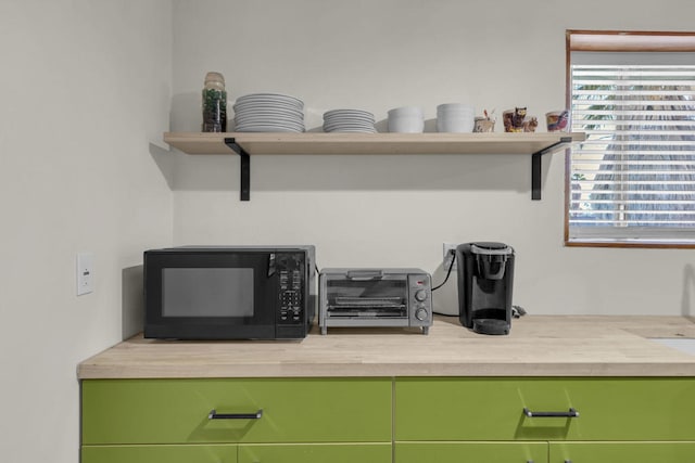 room details with green cabinetry