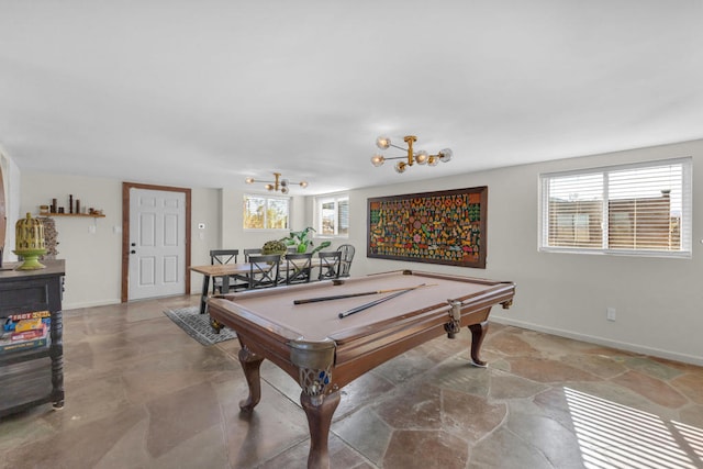 recreation room featuring pool table and plenty of natural light