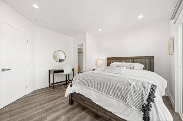 bedroom featuring wood-type flooring and a closet