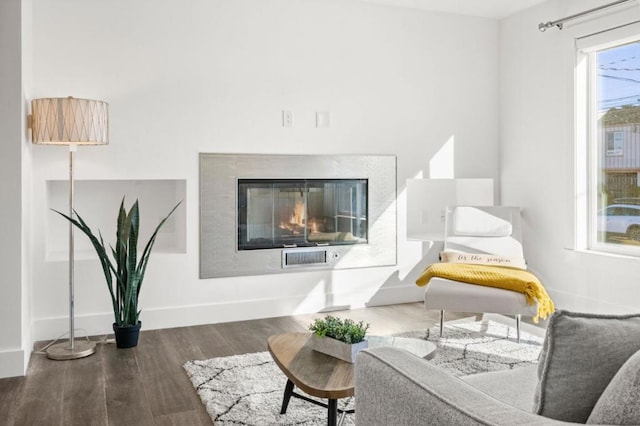 sitting room featuring dark wood-type flooring