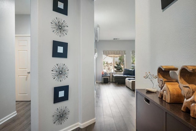 hall featuring dark wood-type flooring