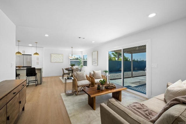 living room with light wood-type flooring