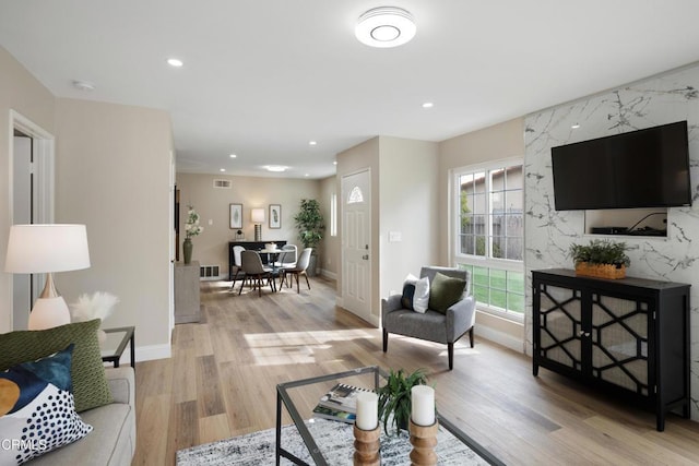 living room with light wood-type flooring