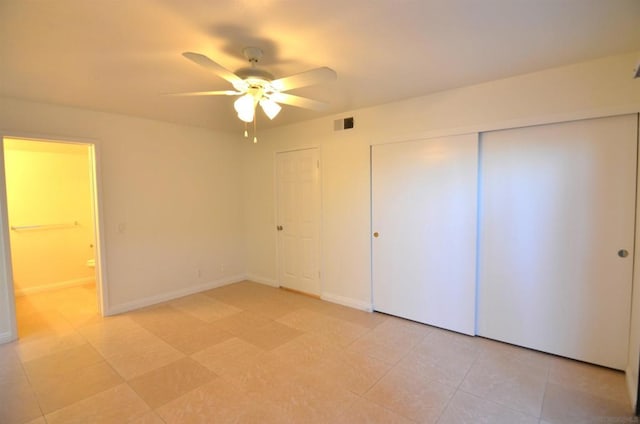 unfurnished bedroom with ceiling fan