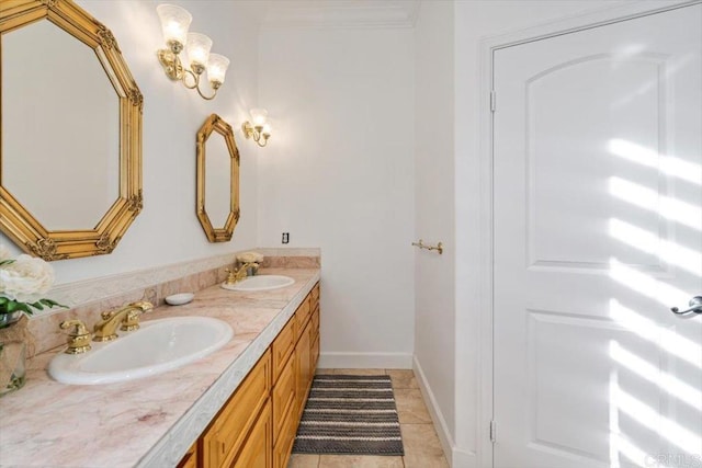 bathroom with vanity and tile patterned flooring