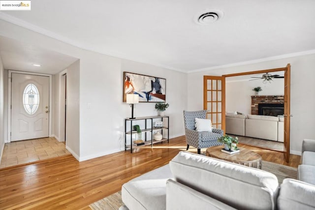 living room with hardwood / wood-style flooring