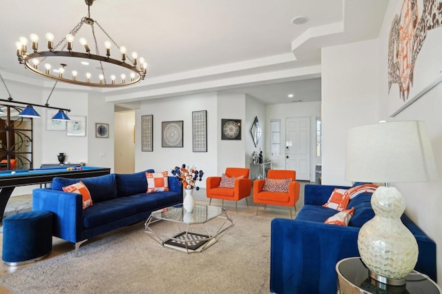 living room with a raised ceiling