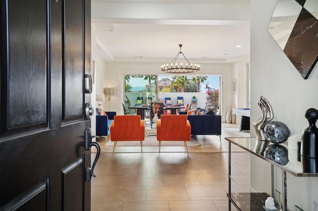 entryway featuring a notable chandelier