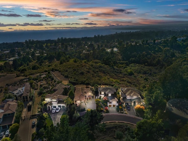 view of aerial view at dusk