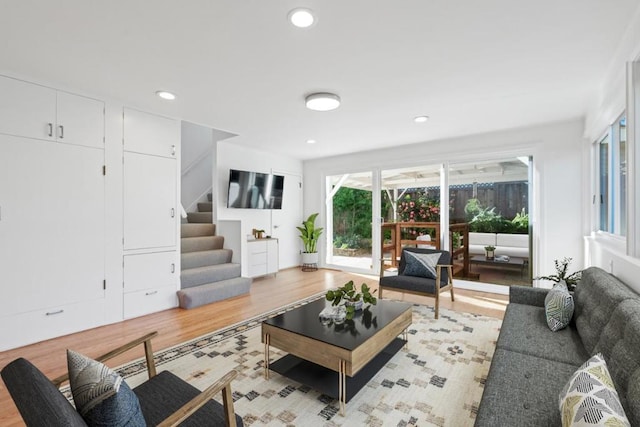 living room featuring light wood-type flooring