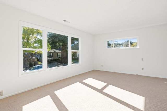 unfurnished room with light colored carpet