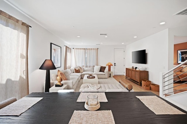 living room with light wood-type flooring