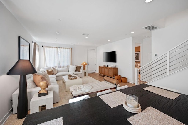 living room with light wood-type flooring